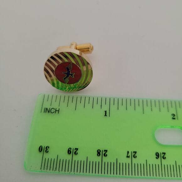 Unbranded Bar Clip Cufflinks Set Gold Red Tone Round Bird Eagle? - Picture 2 of 6